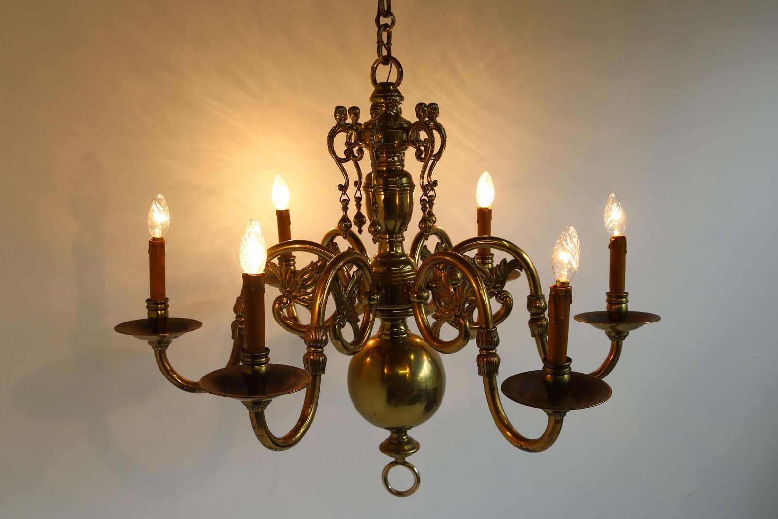 Antique Flemish Chandelier Georgian Style 19th Century Solid Brass Classic Lamp photo for sale