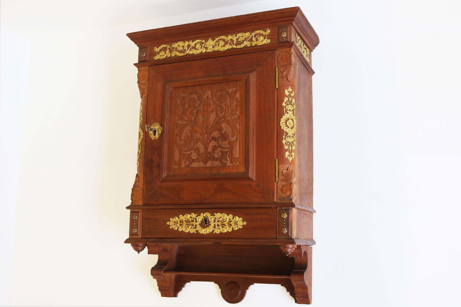 Antique Swedish Empire Wall Cabinet 19th Century Walnut Gilt Bronze Hanging photo Furniture