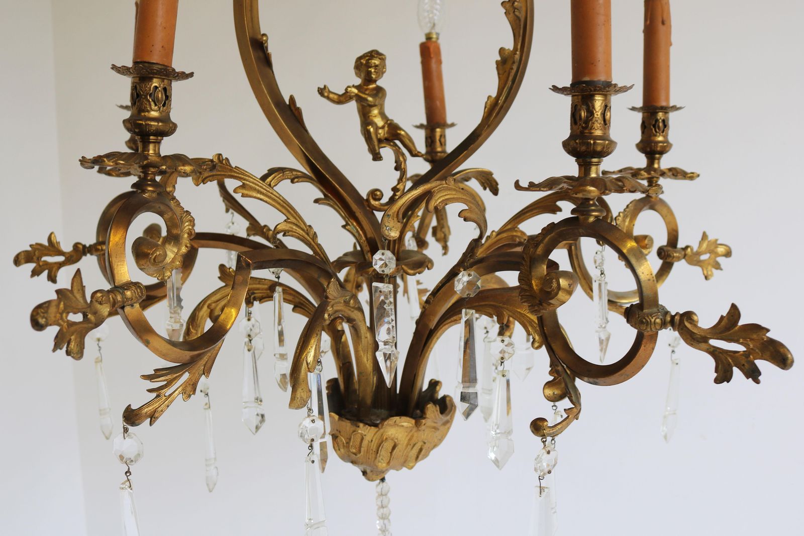 Lighting Antique French Gilded Bronze Louis XV / Rococo Style Chandelier 1880 Lamp Glass photo