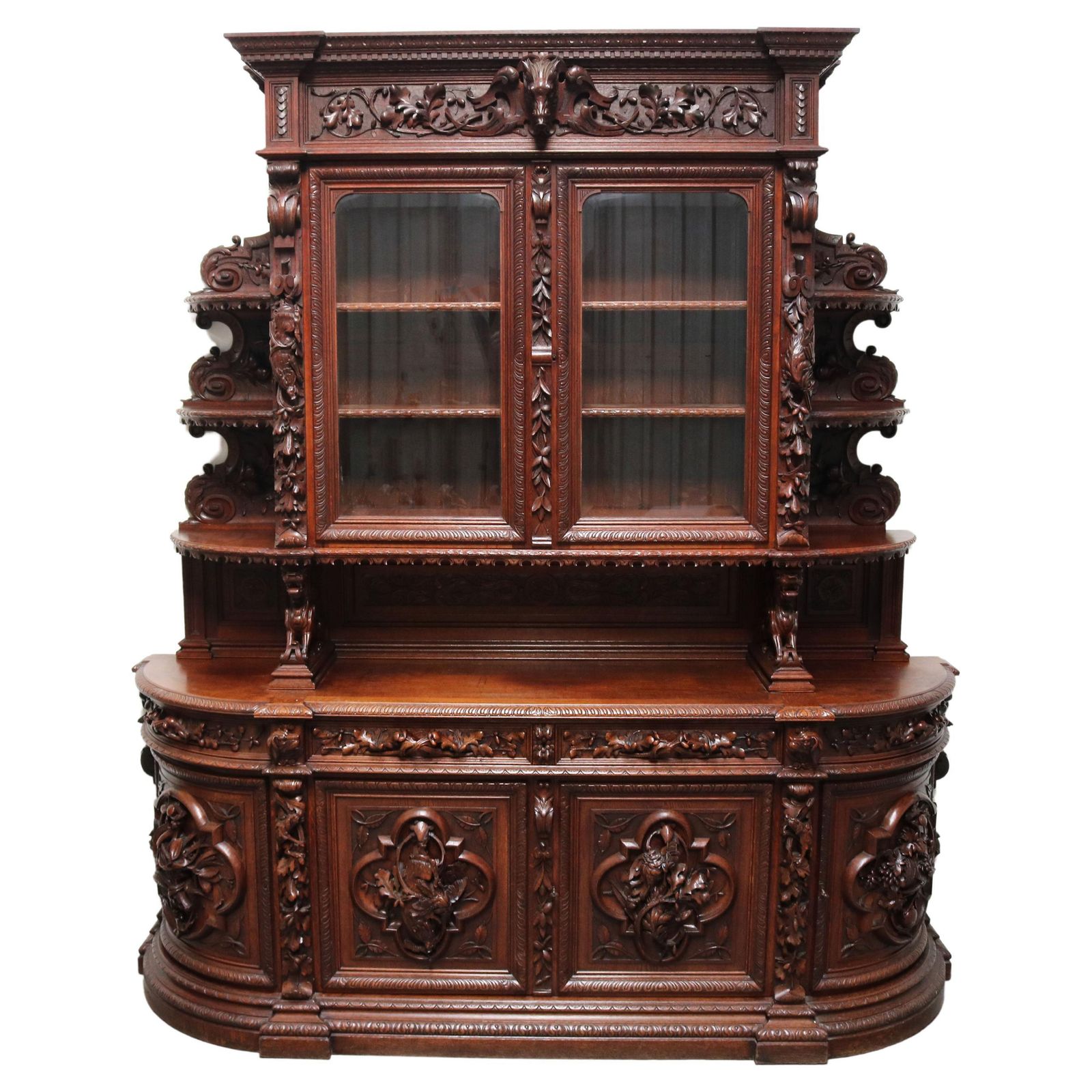Monumental Hunt Cabinet 19th Century Carved Oak Black Forest French Renaissance