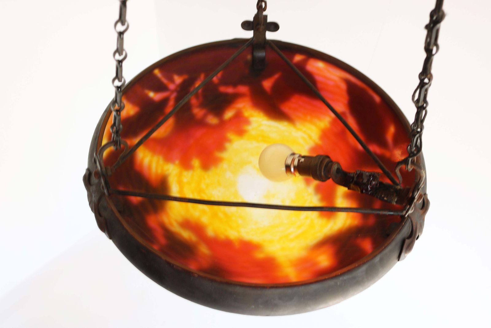 Lighting French Daum Nancy 1910 Art Nouveau Chandelier / Pendant Light A2 Cameo Floral photo