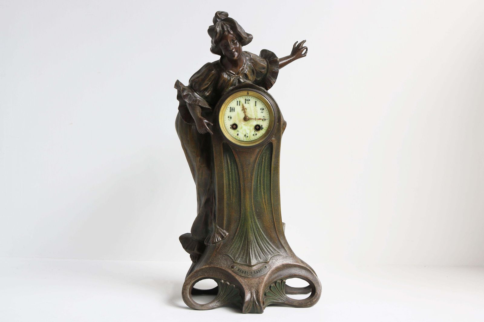 Art Nouveau Clock Set By Francesco Flora 1890 Antique Three Piece French Mantel photo Home Decor