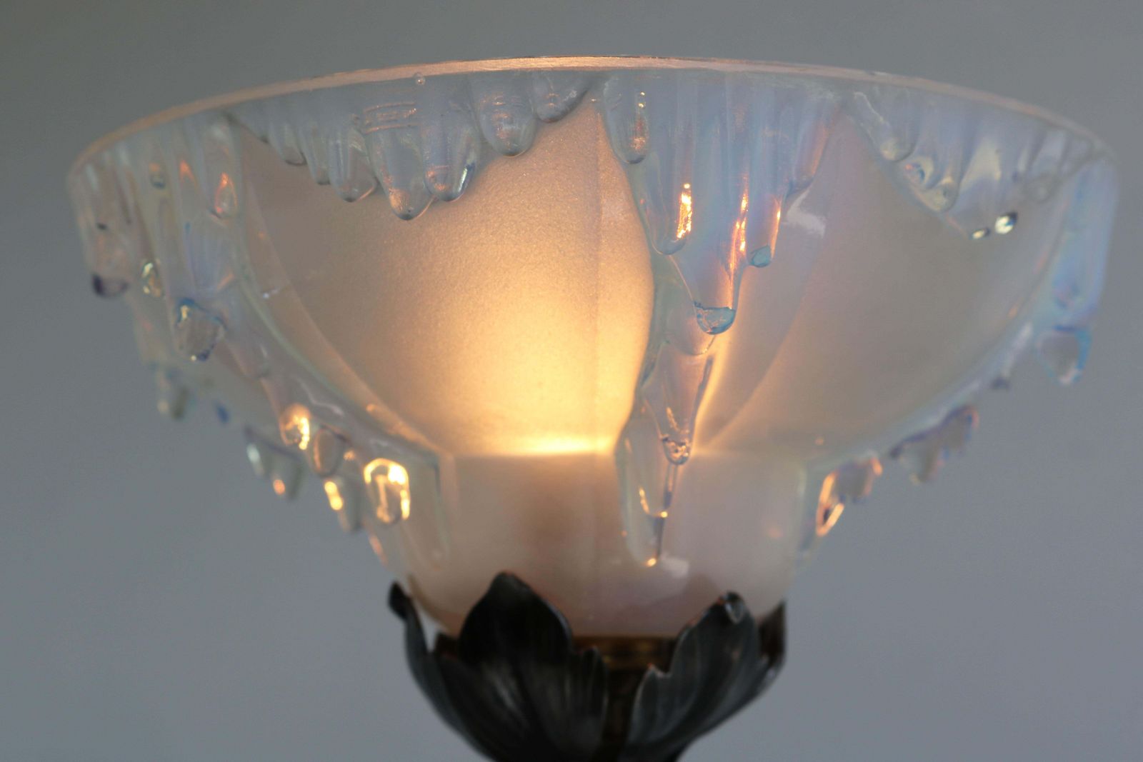 Antique Art Deco Table Lamp Design By Ezan 1930 France Wrought Iron & Ice Glass photo 1104.0