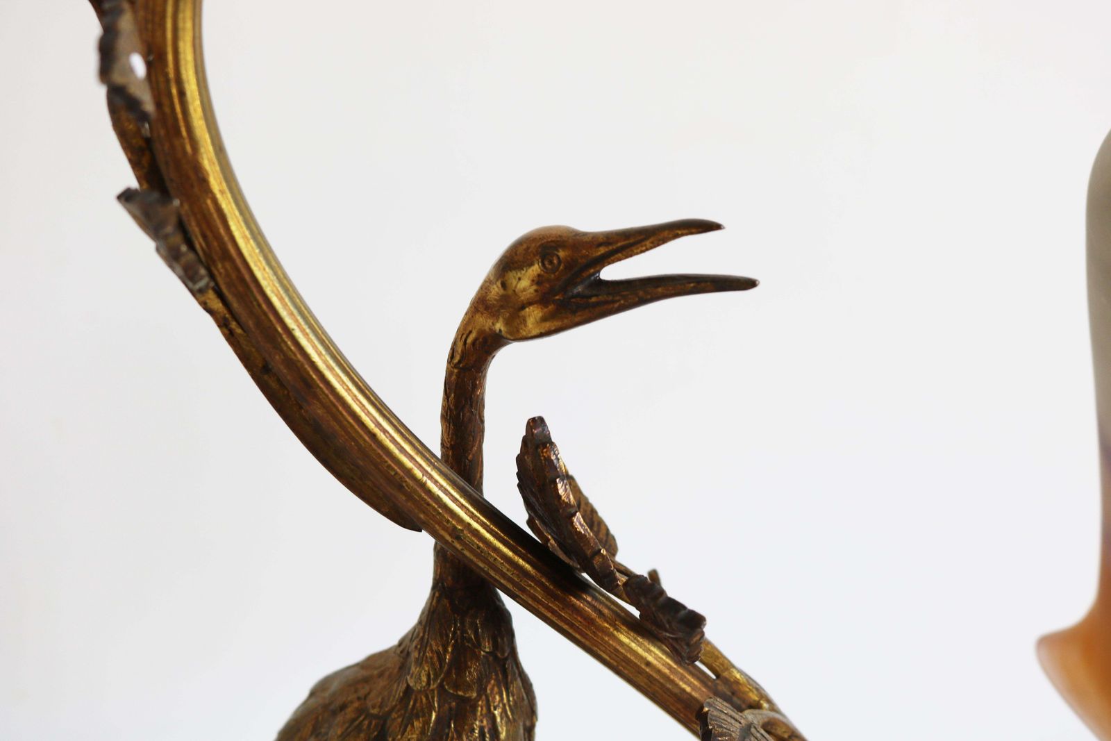 photo for sale Antique French Art Nouveau Table Lamp Heron By Degue 1920 Pate De Verre Bronze