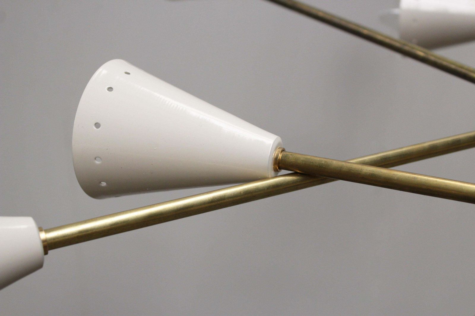 Italian Vintage Design Chandelier White Brass From Stilnovo 1960 Mid Century photo vintage