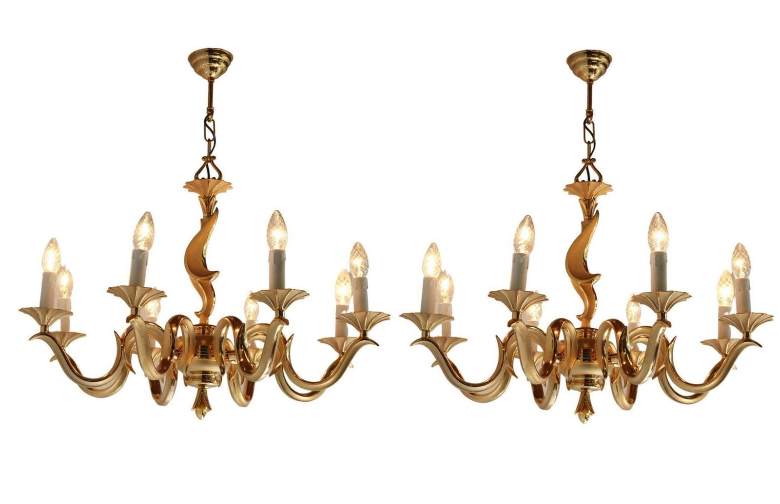 Frans Koppel / Set Gouden Kroonluchters Hollywood Regency Stijl Metaal/Messing 1970