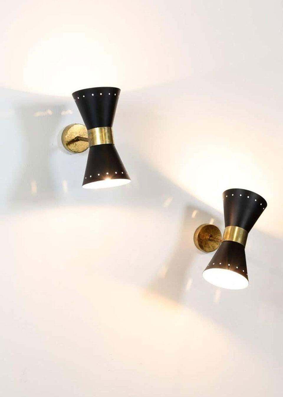 1 Of 6 Italian Modern Design Wall Light Diabolo Sconce Stilnovo Style Brass 1950 photo vinterior