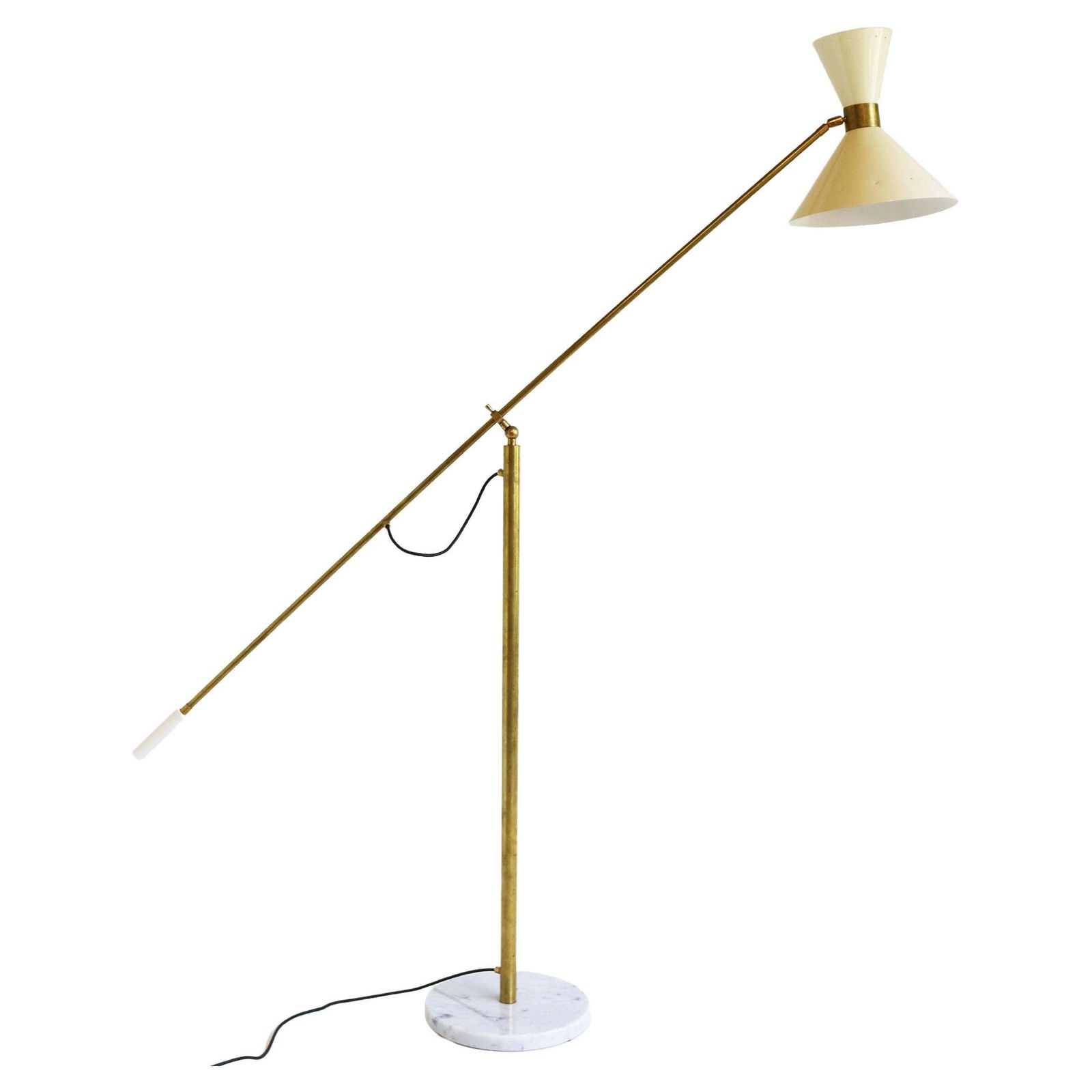 Italian 1950 Vintage Design Floor Lamp Brass With Carrara Marble Stilnovo Style