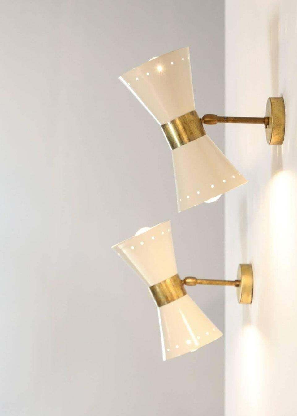 1 Of 6 Italian Modern Design Wall Light Sconces Stilnovo Style Ivory White Brass photo 422.0