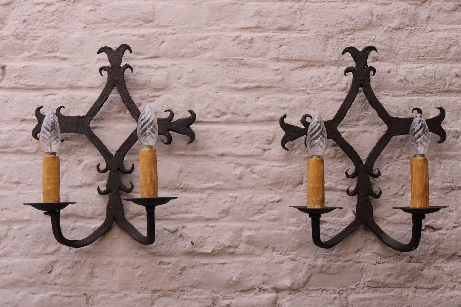 Antique French Wrought Iron Wall Lights / Sconces Spanish Style 1900 Arts Crafts photo 1104.0