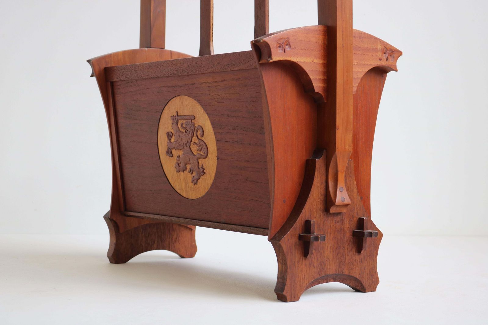 Antiek Nederlands Amsterdam School 1920 Tijdschriftenrek / Standaard Arts & Crafts Uil Teak photo vinterior
