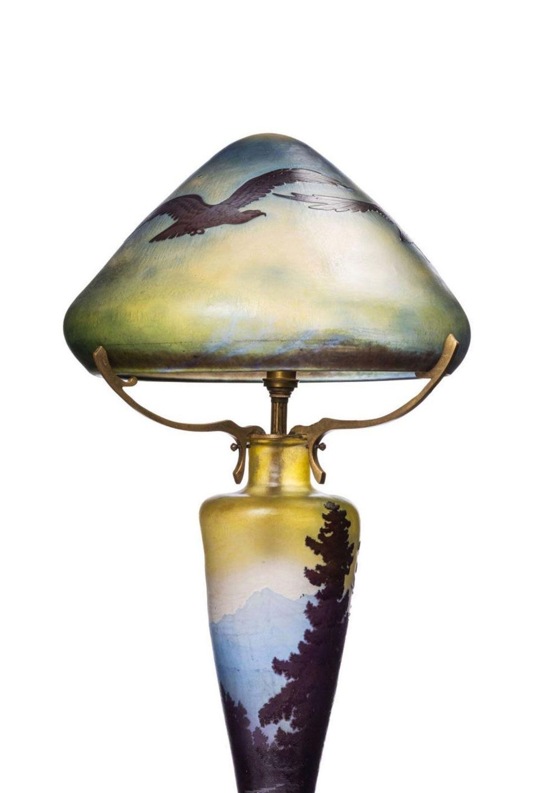 Franse Art Nouveau Tafellamp Van Emile Gallé – ''Vosges Paysage'' – Camée Glas, Ca. 1900 photo 23334.0