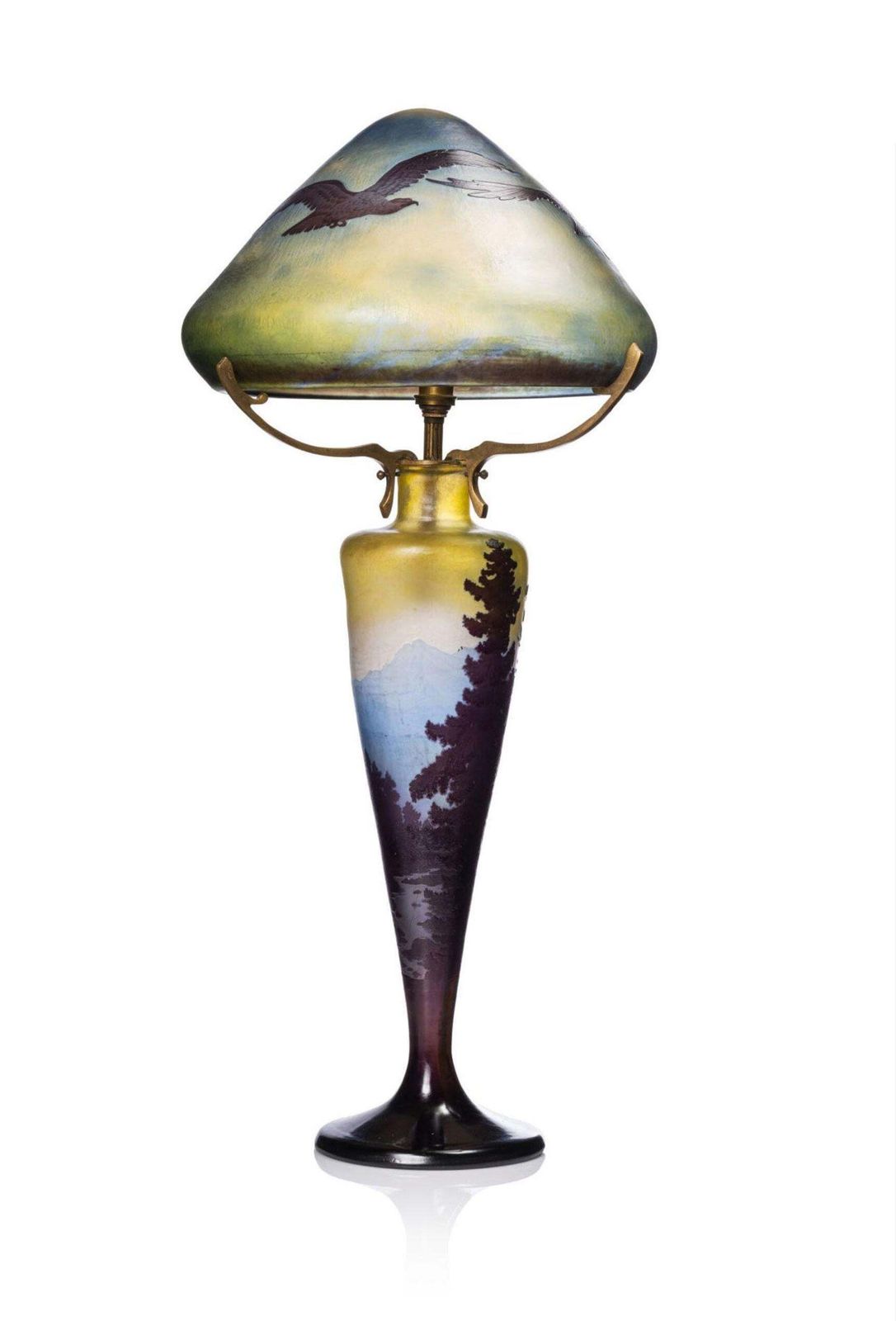 French Art Nouveau Table Lamp By Emile Galle ''Vosges Paysage'' Cameo Glass 1900 photo buy