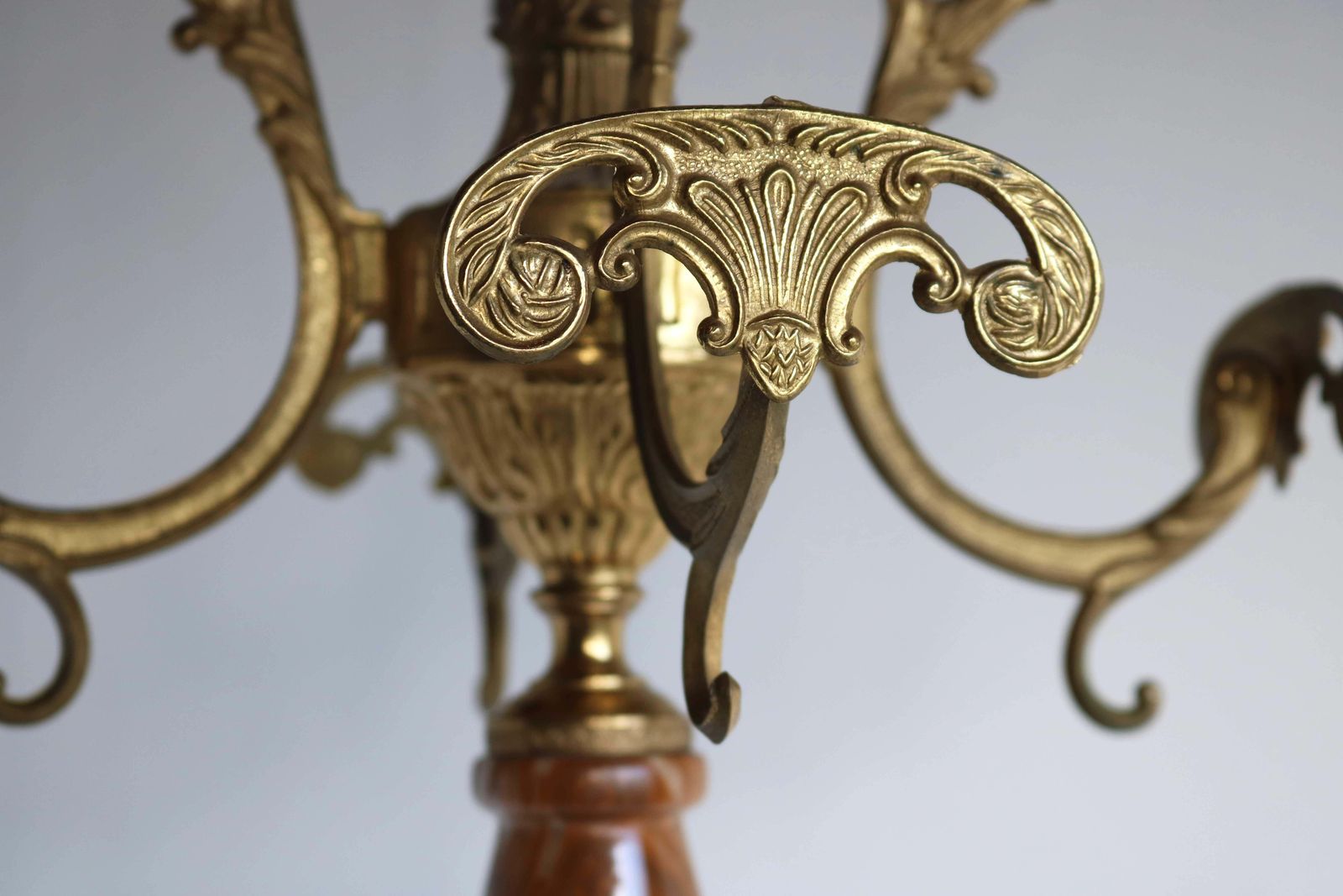 Italian Ornate Antique Brass & Onyx Brown Marble Coat Hat Rack Hall Tree, 1950s photo buy