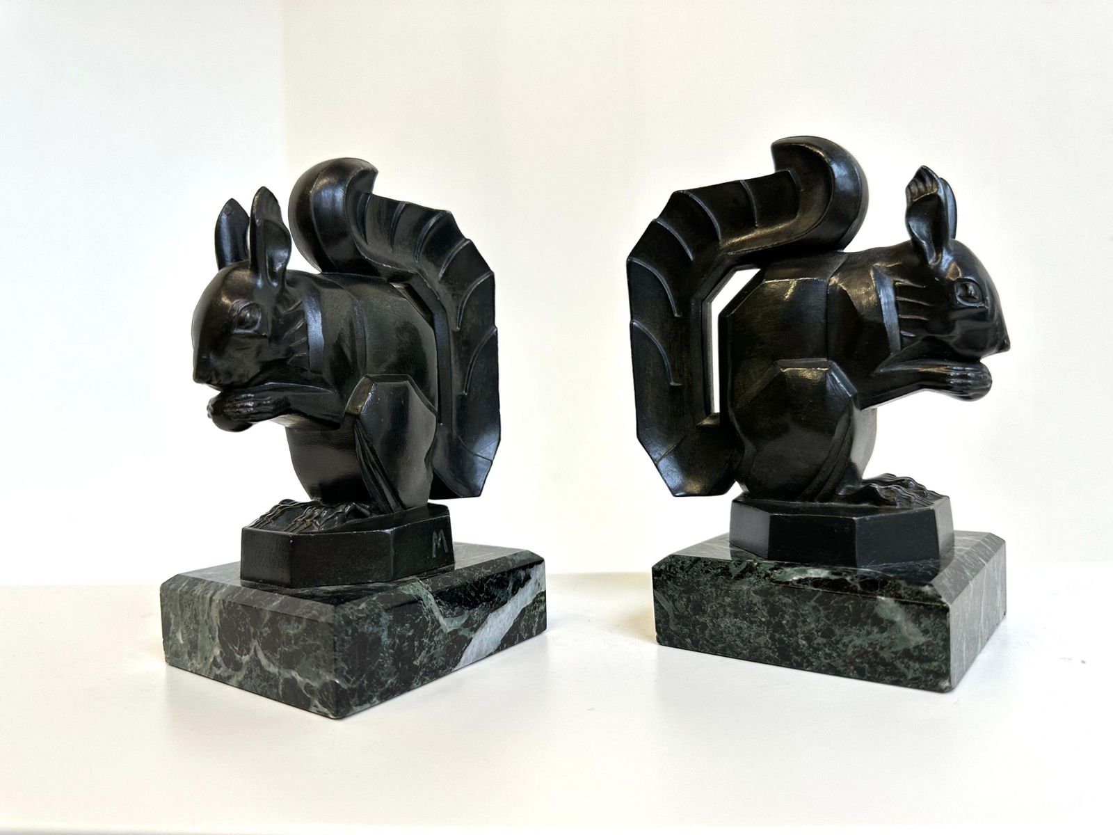 1684.0 Antique Art Deco ''Squirrel'' Bookends By Max Le Verrier 1930 France Marble photo