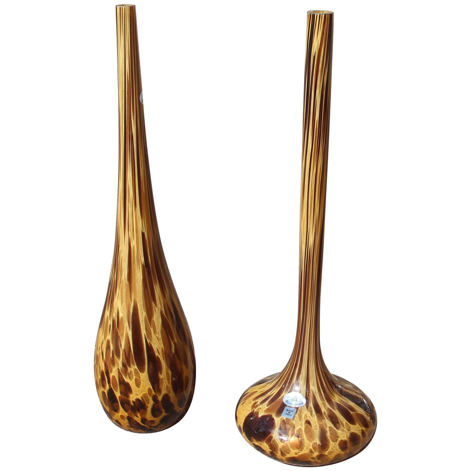 Large Bottles In Murano Glass Spotted Decoration Venturina Yellow Color Brown