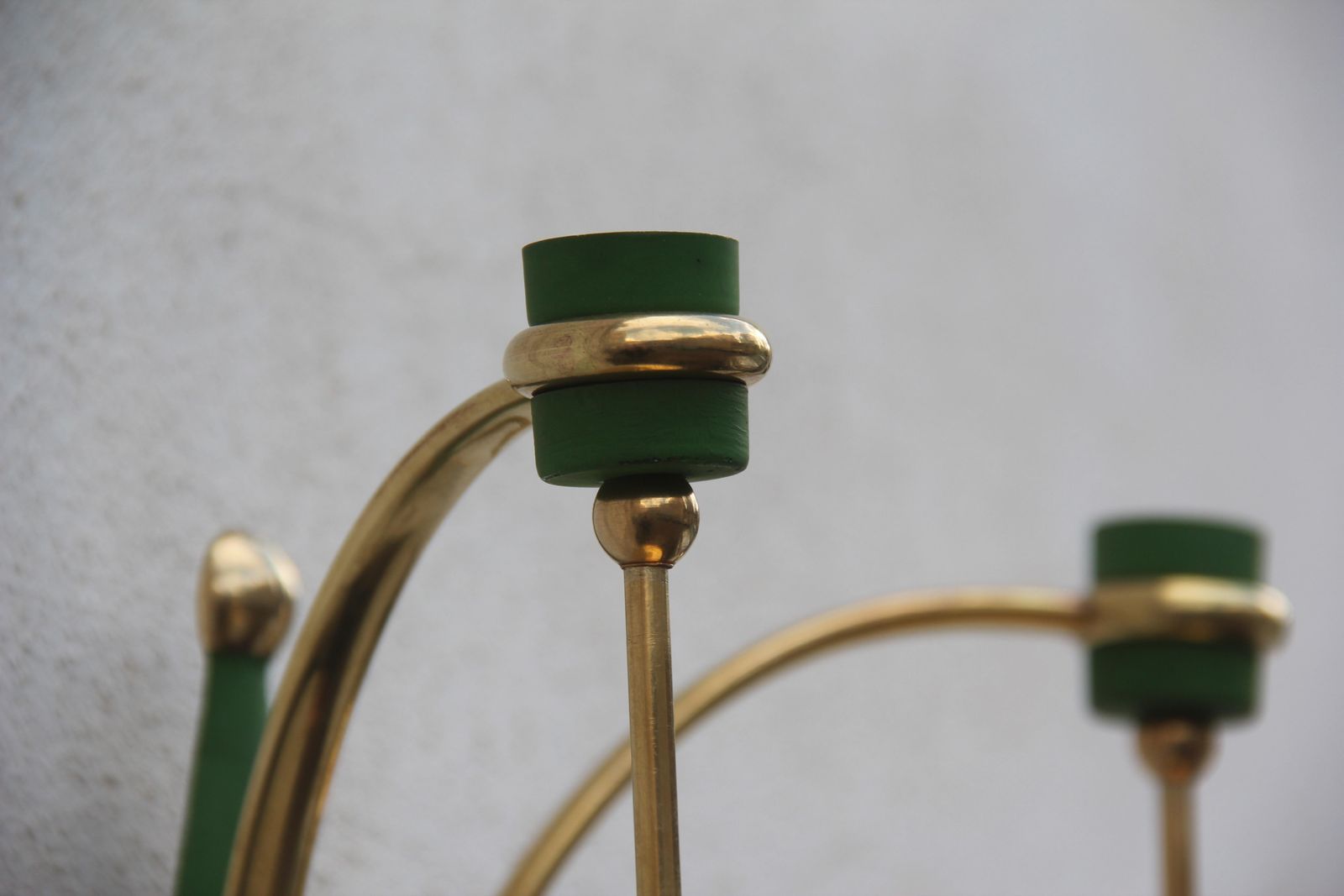 Stilnovo Midcentury White Glass Green And Golden Brass Italian Sconces, 1950s photo 900.0