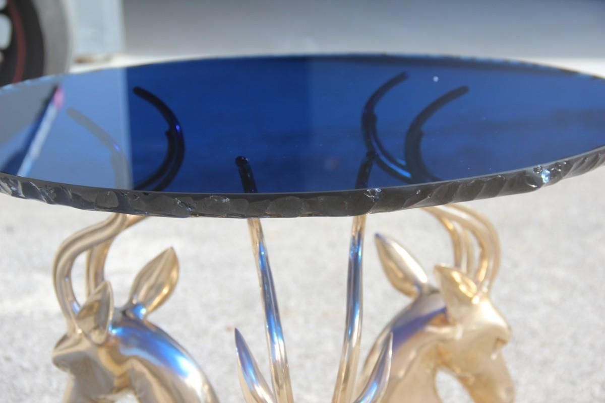Midcentury Round Blue Cobalt Italian Brass Deer Top Thick Crystal 1960 Chipped photo buy
