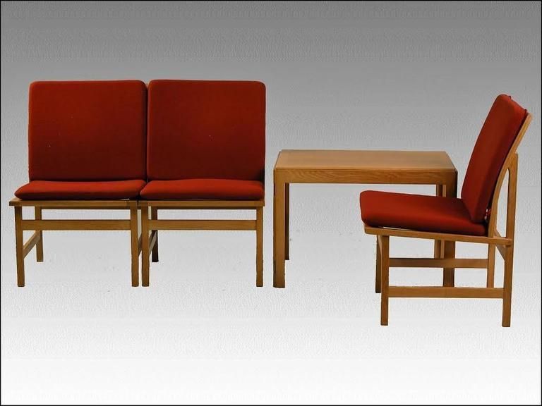 1960s Børge Mogensen Model 3232 Lounge Chairs In Oak And Red Fabric photo vinterior