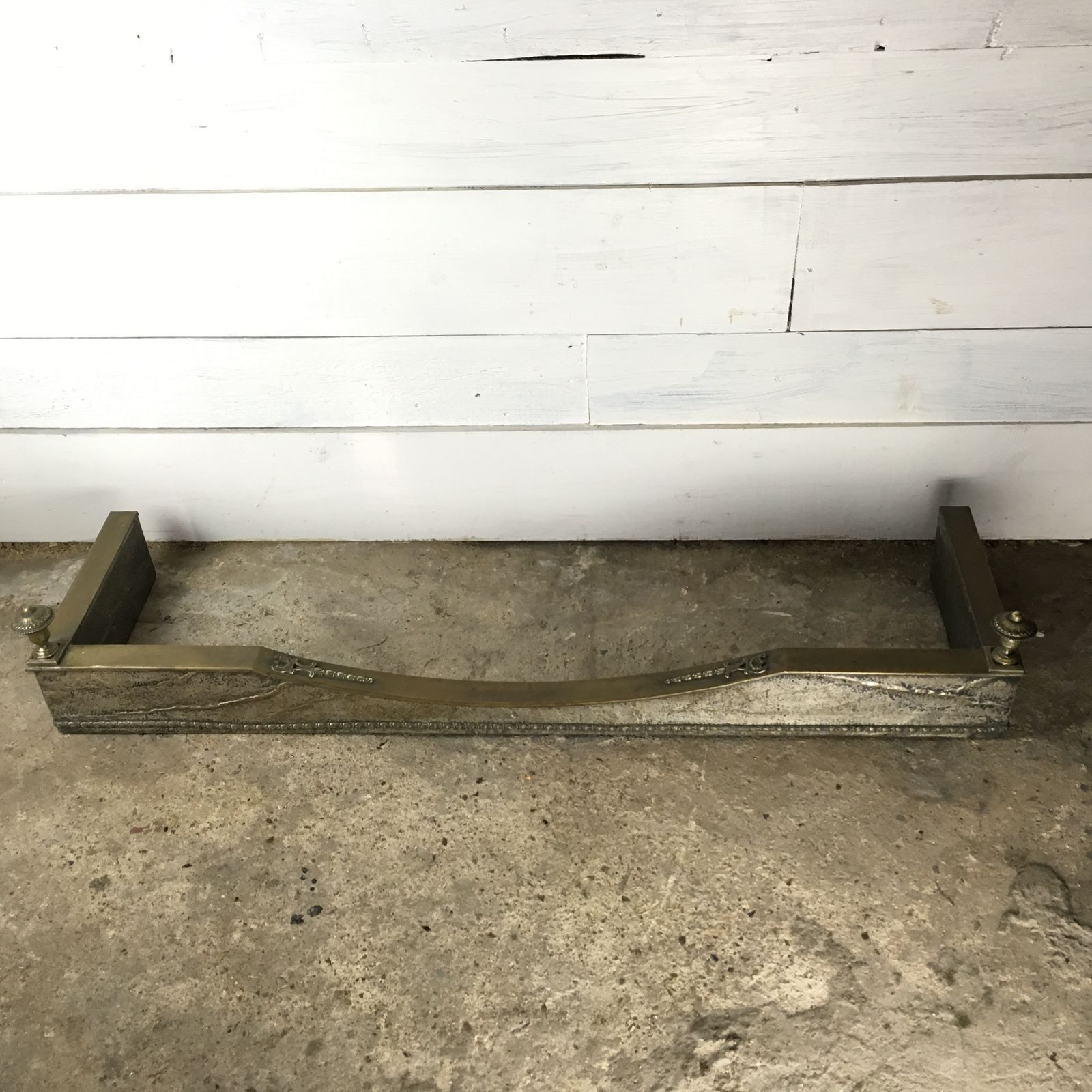 Decorative Victorian Brass Fireplace Fender With Finials photo furniture