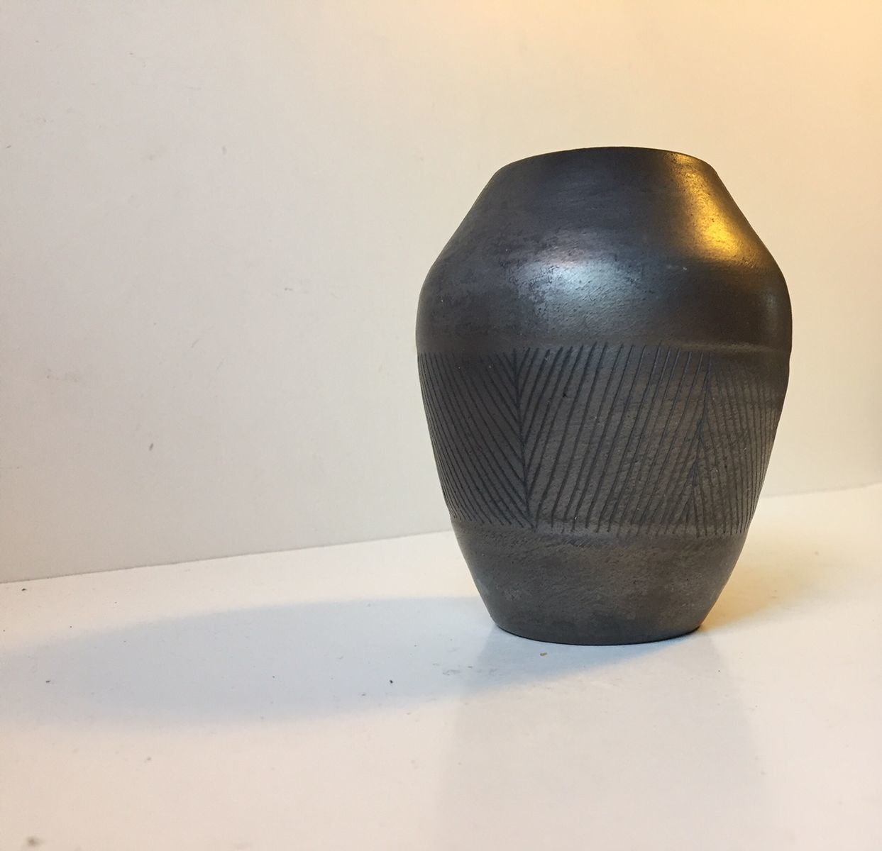 Scandinavian Black Glaze Ceramic Vase, 1960s photo furniture