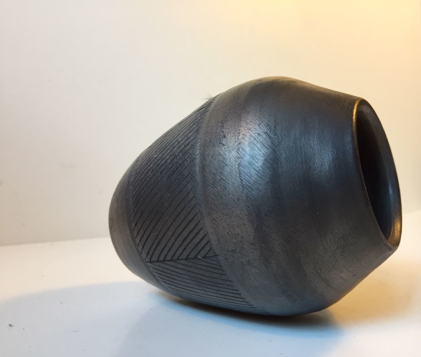 Scandinavian Black Glaze Ceramic Vase, 1960s photo Home Decor