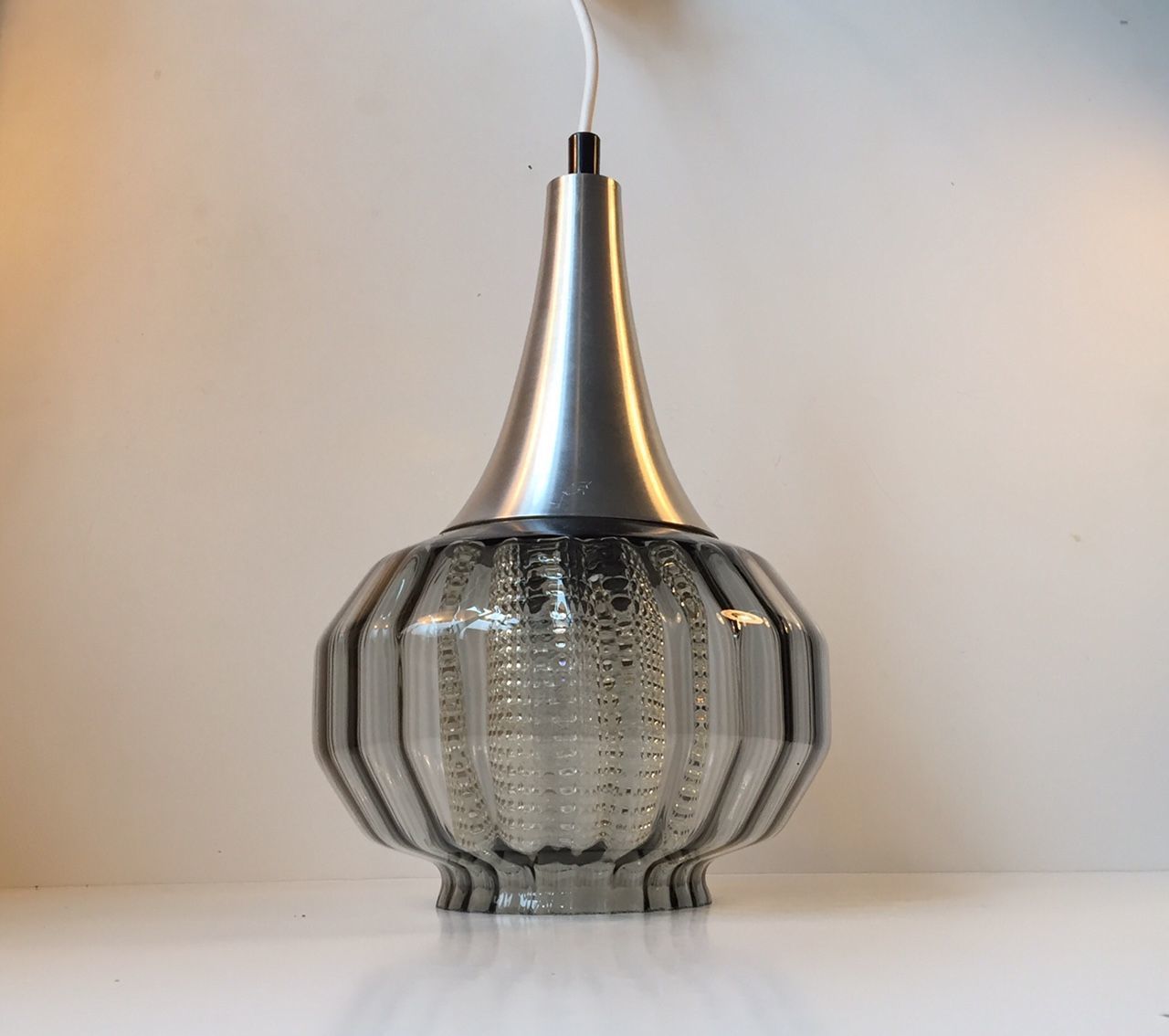 Vintage Onion Shaped Optical Glass Pendant Lamp From Orrefors, 1970s photo furniture