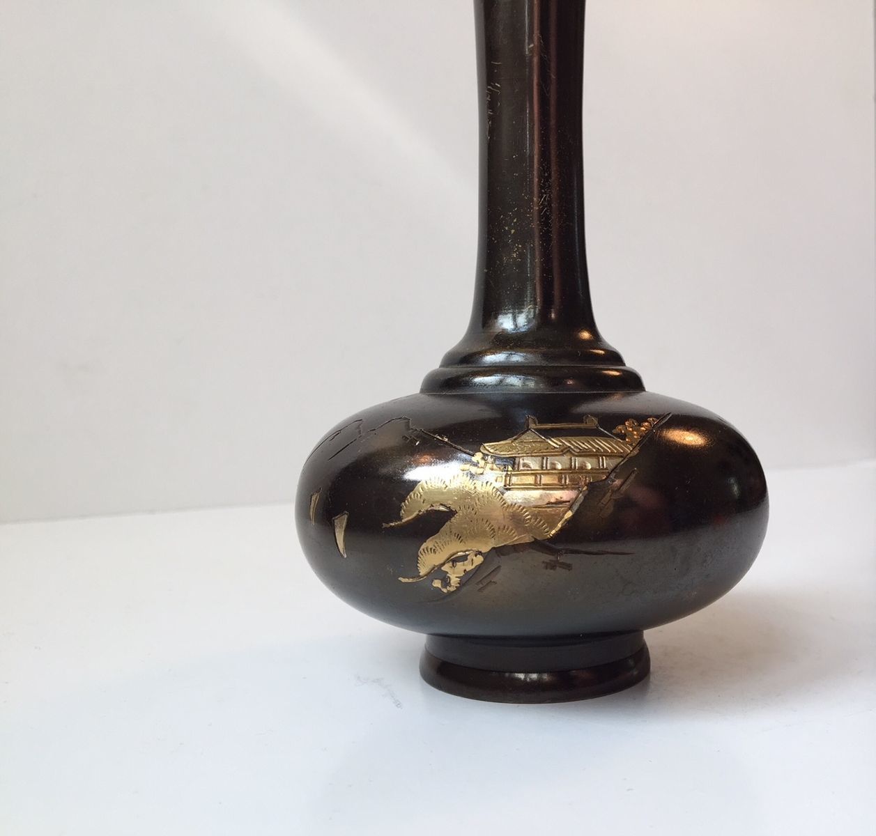 Japanese Bronze Gourd Vase With Mixed Metal Inlays, 1940s photo furniture