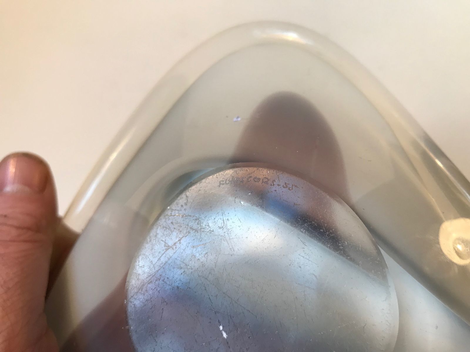 Modernist Manta Ray Glass Bowl By Paul Kedelv For Flygfors, 1955 photo vinterior