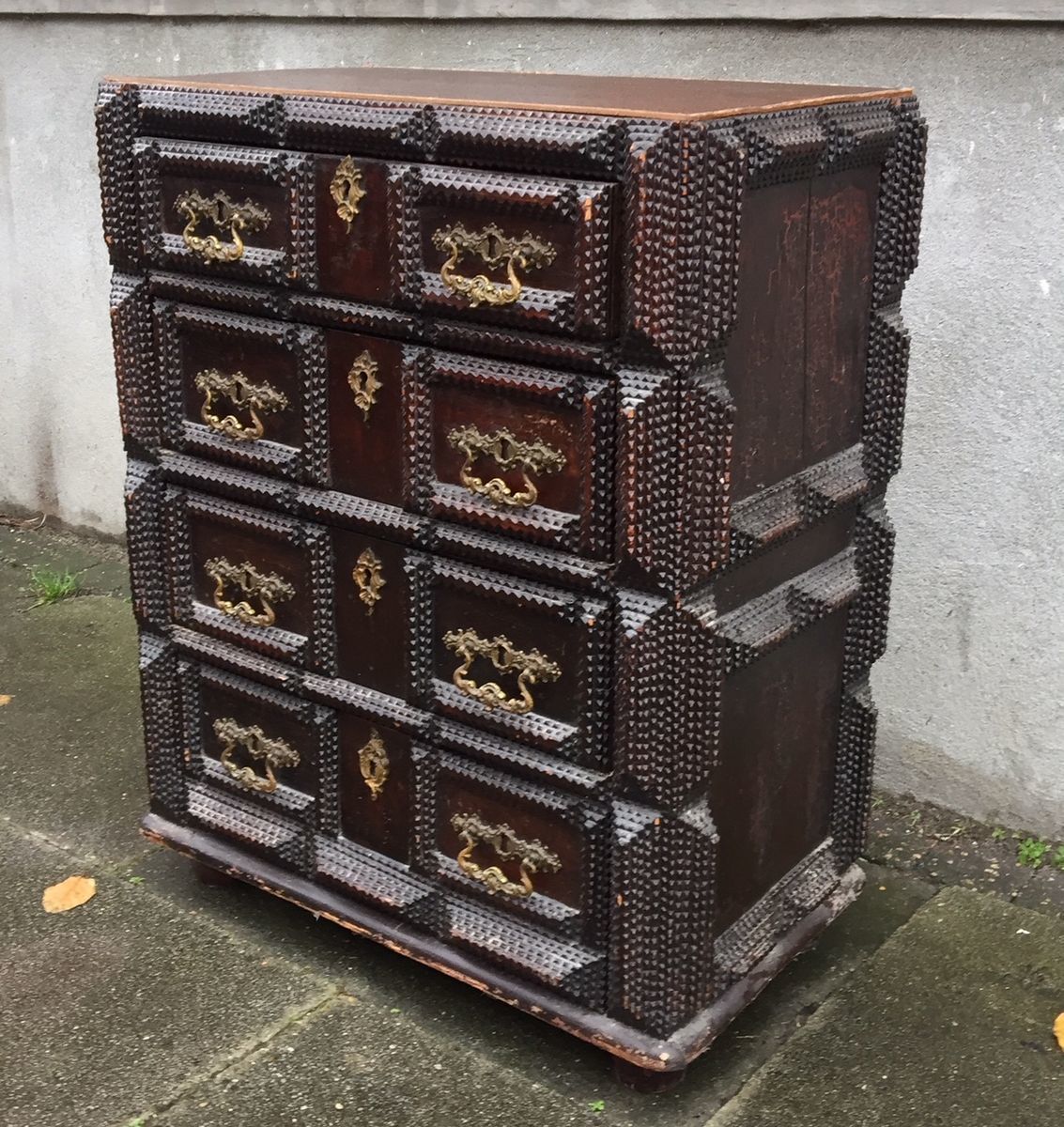 Antique Hand Carved Tramp Art Chest Of Drawers, 1903 photo Furniture