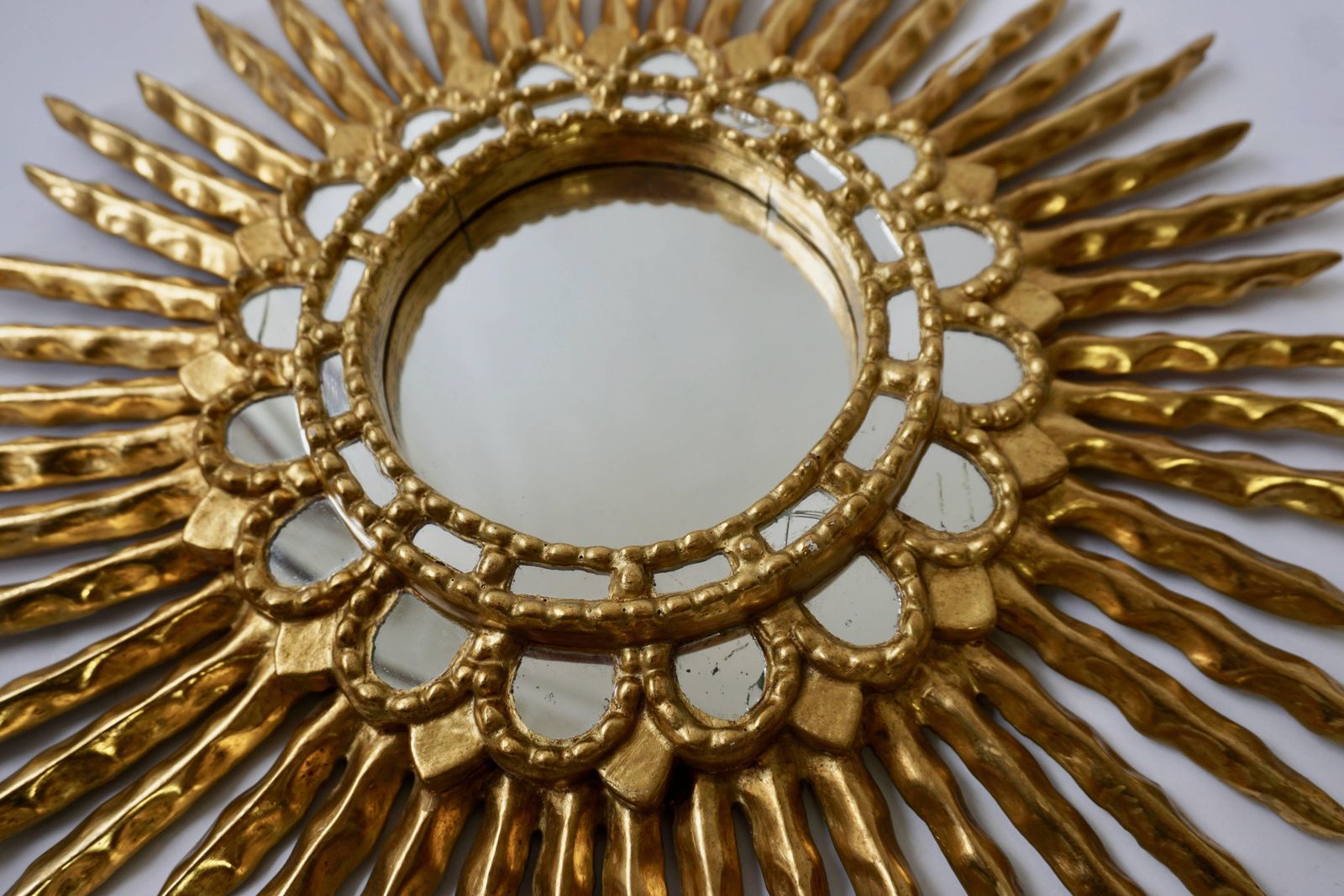 Gold Leaf Giltwood Sunburst Convex Mirror photo 1488.0