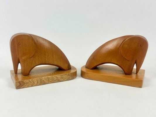 Mid Century Carved Elephant Bookends From Rhön Kunst, 1960s, Set Of 2 photo furniture