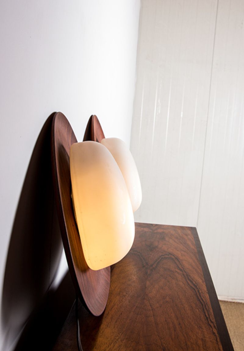 Pair Of Italian Teak And Opaline Wall Lights By Goffredo Reggiani 1960. photo vinterior