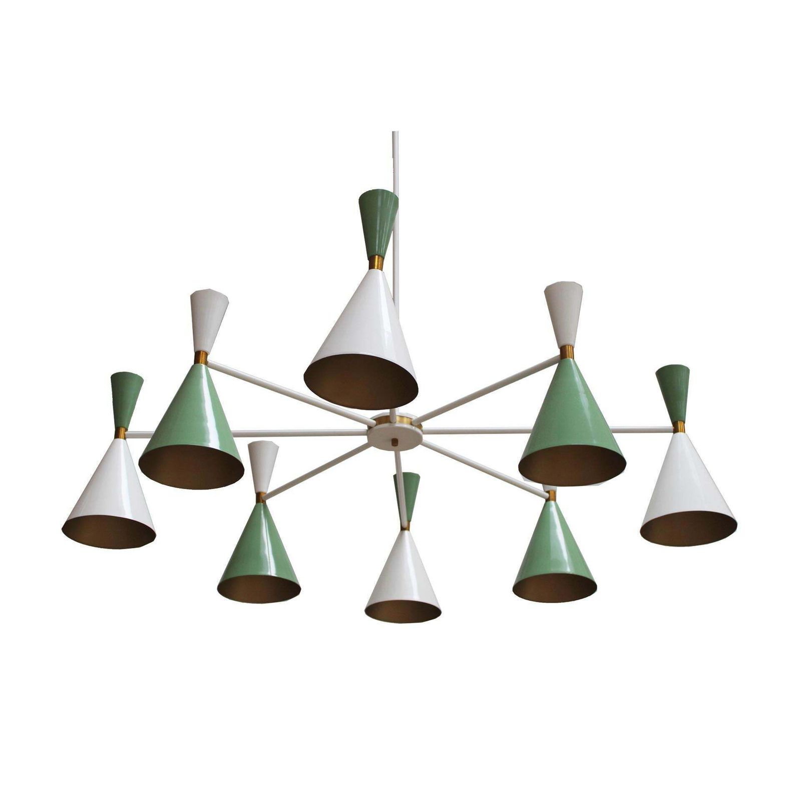 Stilnovo Style White And Green Lacquered Suspension Lamp . Spain, 2022 photo furniture
