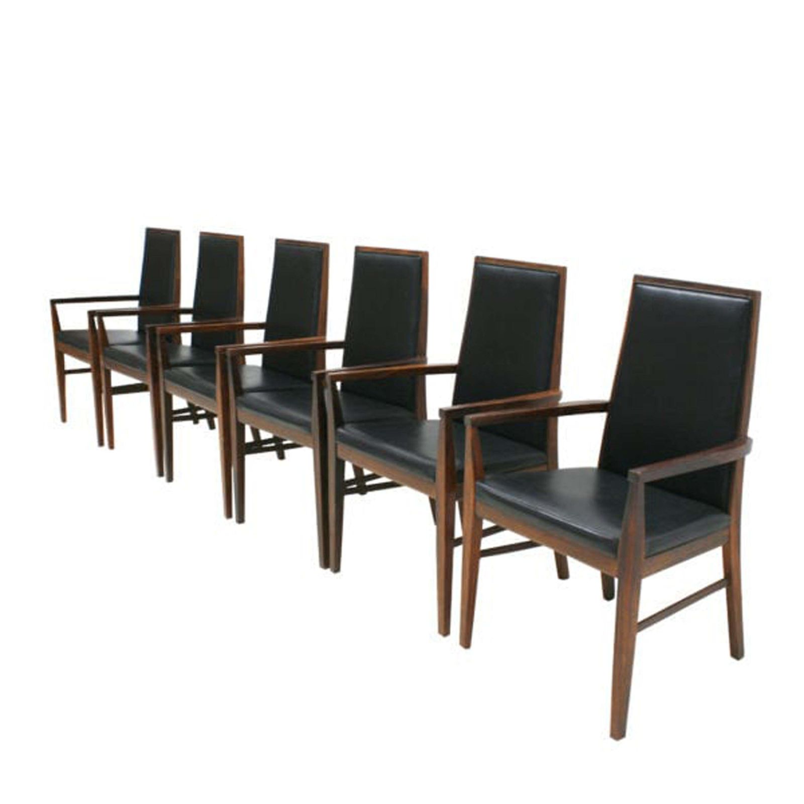 photo for sale Arne Vodder Mid Century Modern Set Of Six Leather Dyrlund Danish Chairs, 1960s