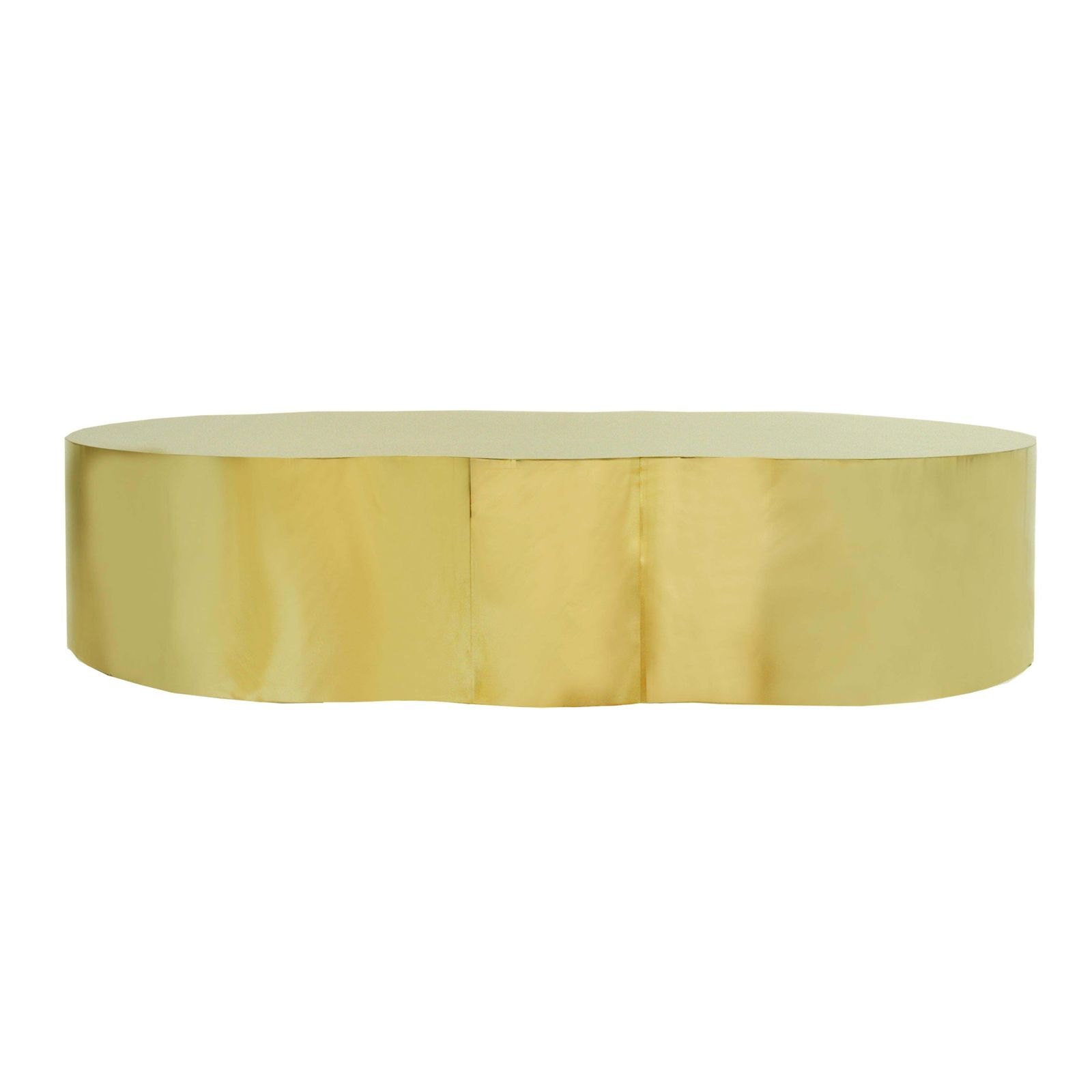 Mid Century Style Curved Coffee Table With Wooden Structure Covered In Brass photo buy
