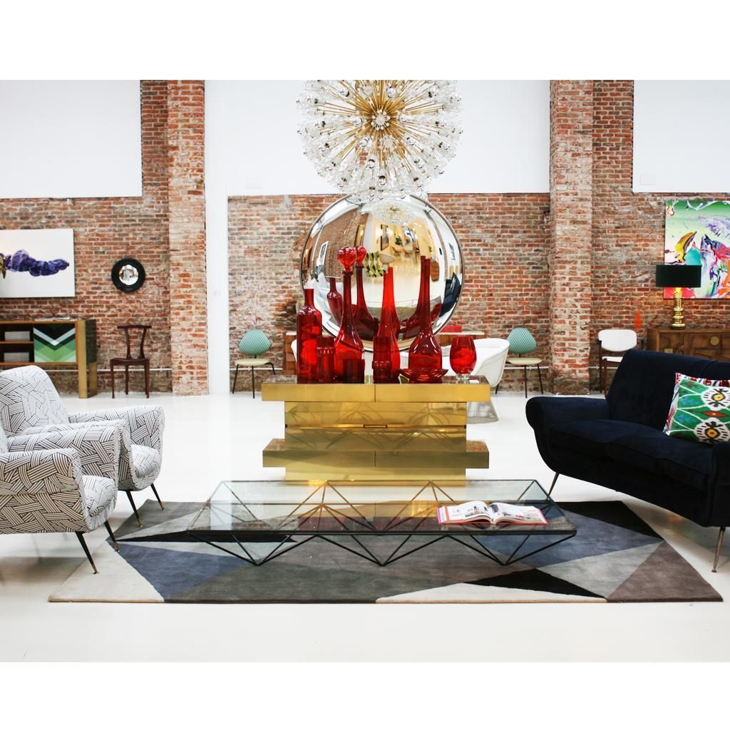 photo furniture Mid Century Modern Paolo Piva Glass Top And Metal Base Italian Coffee Table