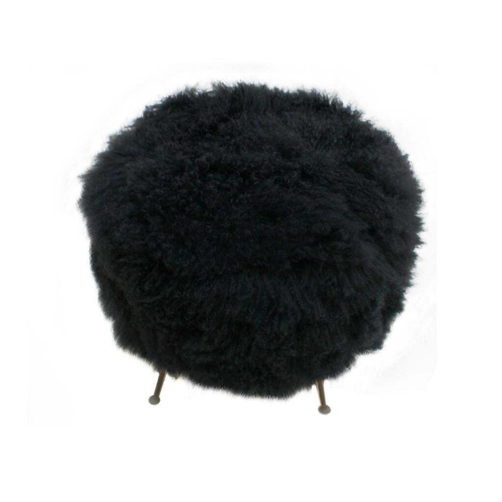 Mid Century Modern Mongolian Goat Fur Round Footstool, Italy, 1950s photo 1662.0