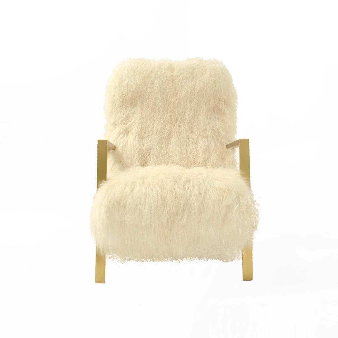 Pair Of L.A. Studio Contemporary Modern White Mongolian Goat Italian Armchairs photo for sale