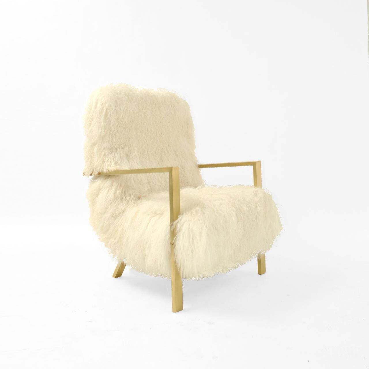 Pair Of L.A. Studio Contemporary Modern White Mongolian Goat Italian Armchairs photo Furniture