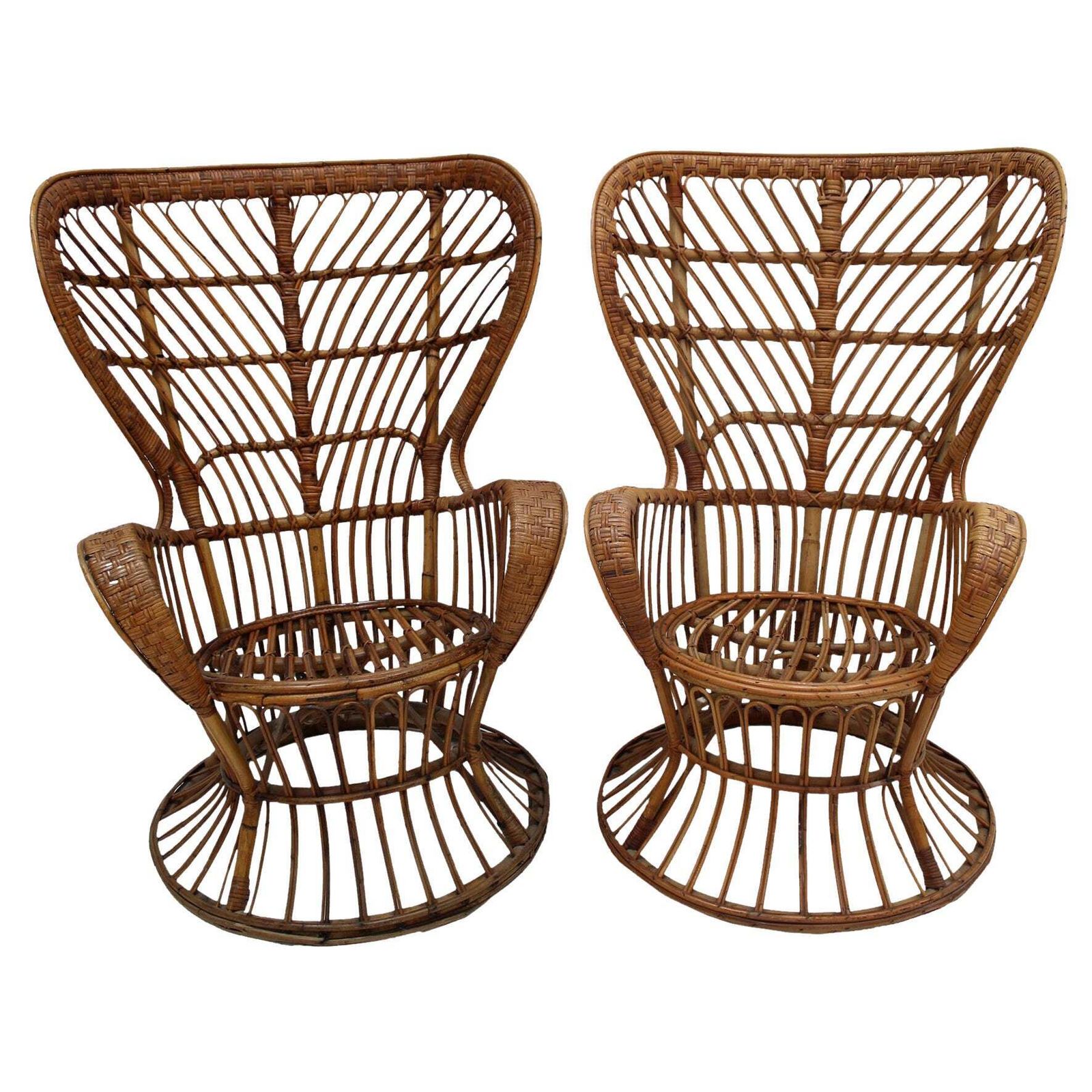 Carminati Mid Century Modern Bamboo Rattan Italian Armchairs