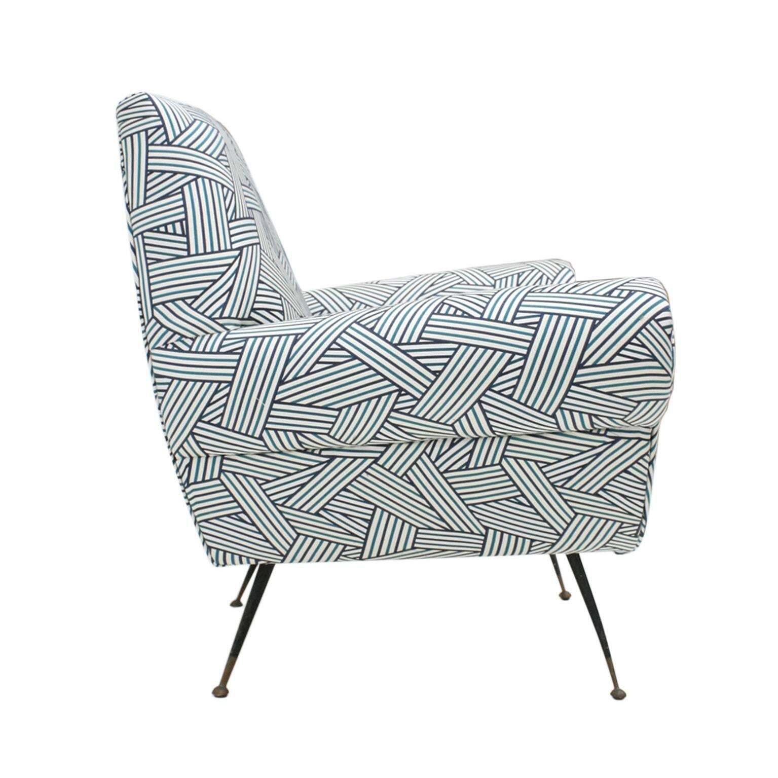 Gigi Radice Midcentury Cotton Fabric And Black Lacquered Italian Armchairs photo Furniture