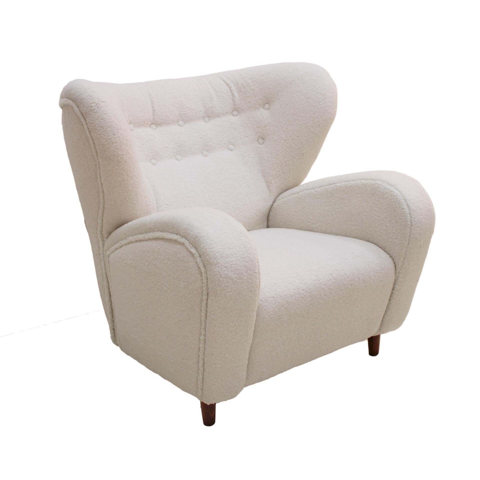 Late 20th Century White Wool And Solid Wood Pair Of Armchairs, Norway photo for sale