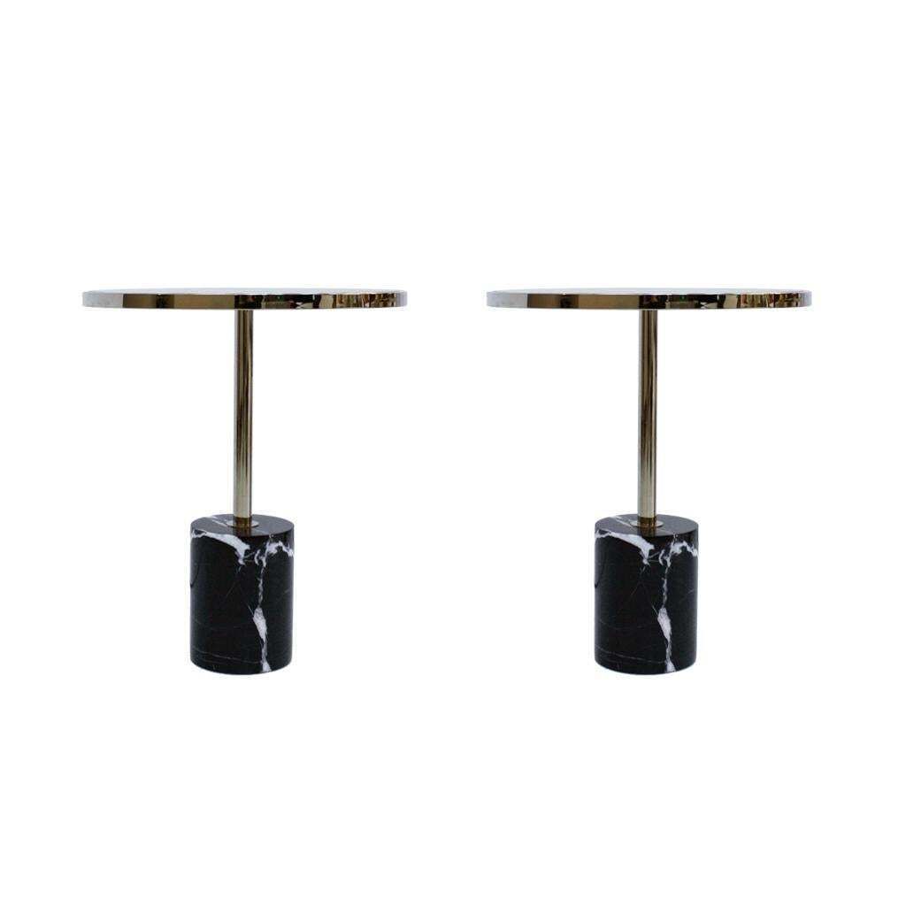 Pair Of Contemporary Marquina Marble, Glass, Brass Side Italian Tables photo furniture