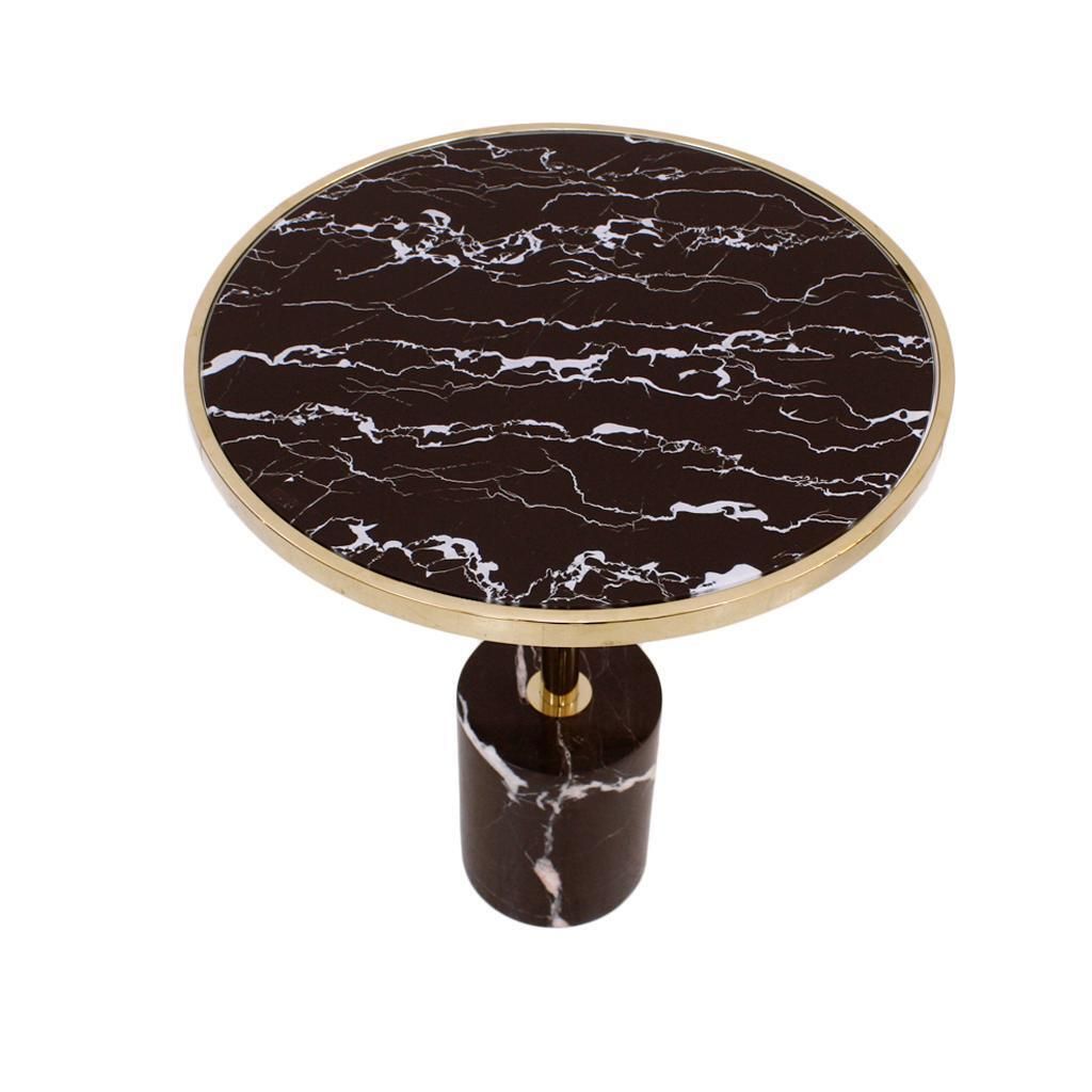 Pair Of Contemporary Marquina Marble, Glass, Brass Side Italian Tables photo buy