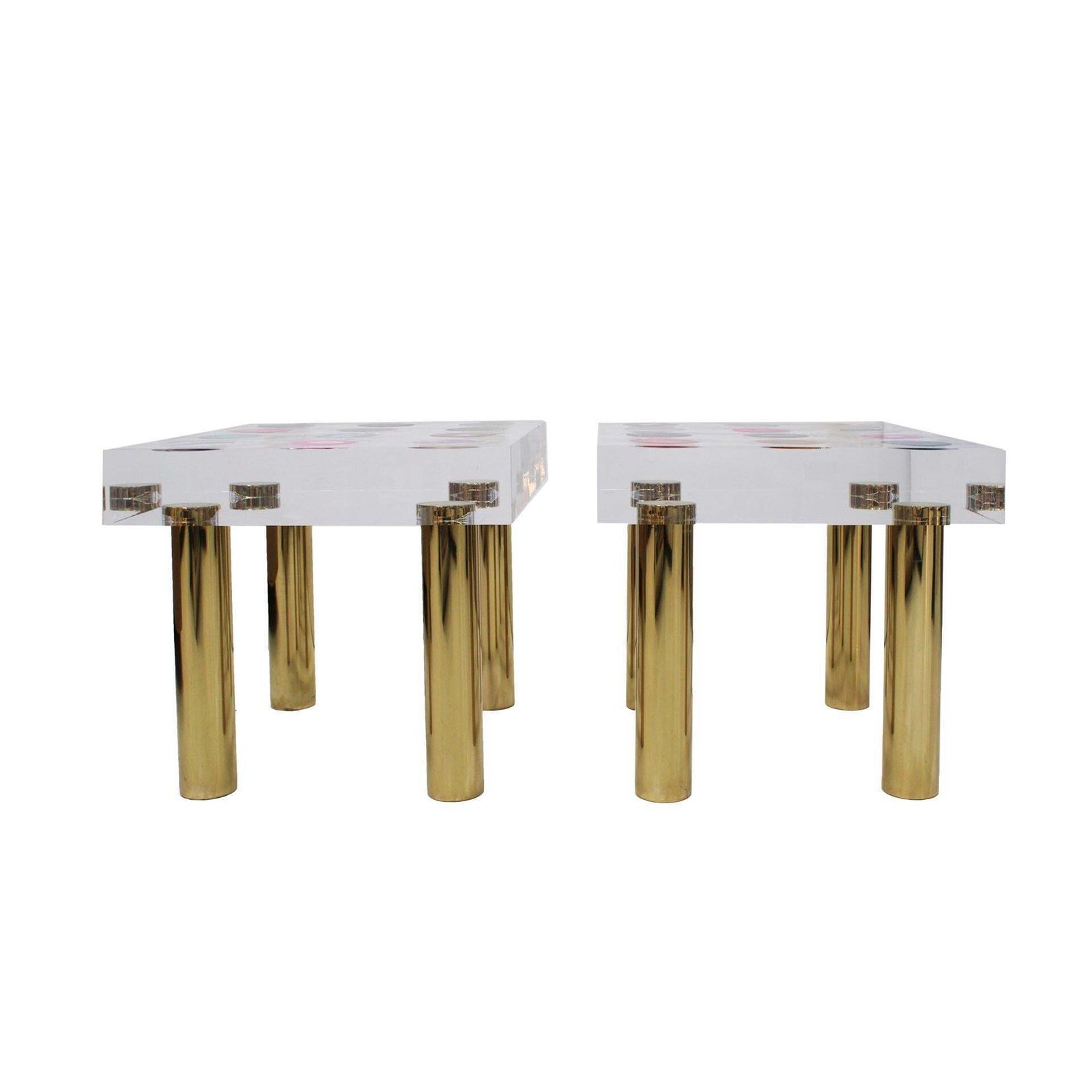 Superego Contemporary Modern Italian Plexiglass And Brass Side Table photo for sale