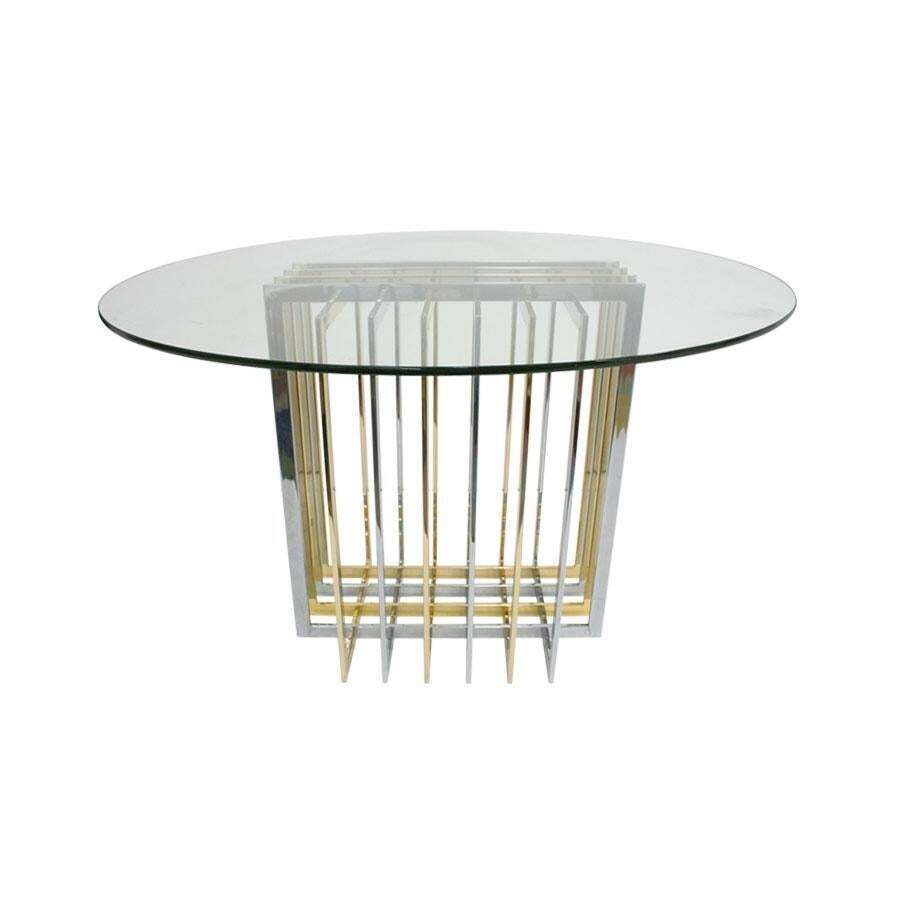 Contemporary Brass And Chrome Structure Glass Top Italian Table photo furniture