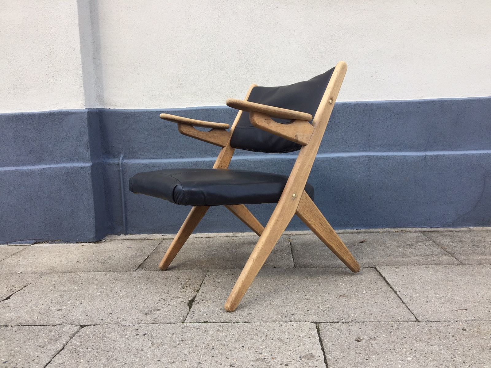 Danish Oak & Leather Lounge Chair By Arne Hovmand Olsen, 1960s