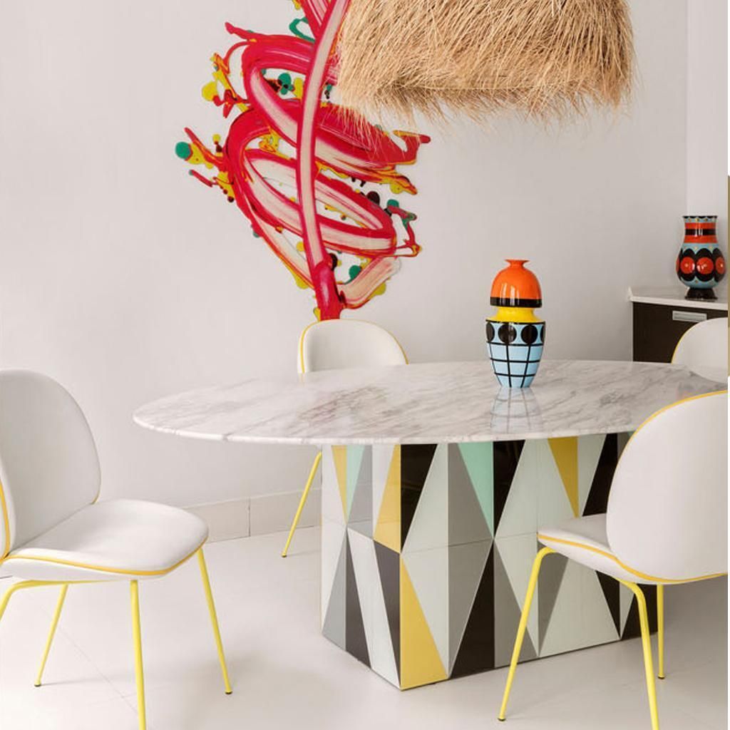 photo for sale Contemporary Wood Italian Dining Table With Marble Top After Gio Ponti