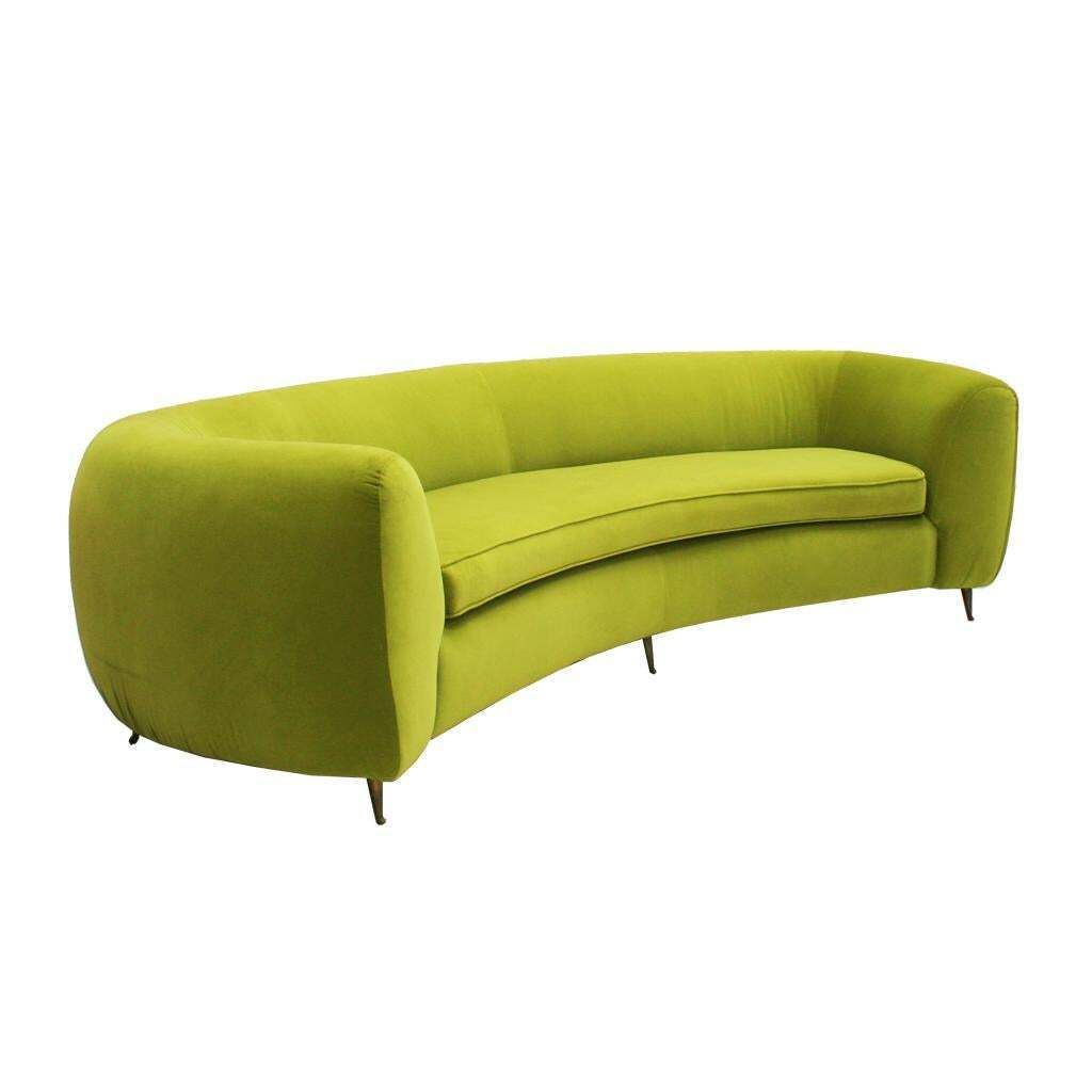L.A. Studio Contemporary Lime Cotton Velvet Curved Italian Sofa photo for sale